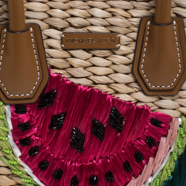 Pre Owned Michael Kors Natural/Brown Straw Malibu Tote