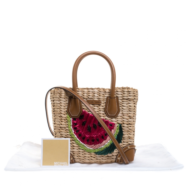 Pre Owned Michael Kors Natural/Brown Straw Malibu Tote