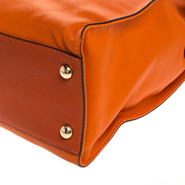 Pre Owned MICHAEL Michael Kors Orange Leather Large Hamilton North South Tote