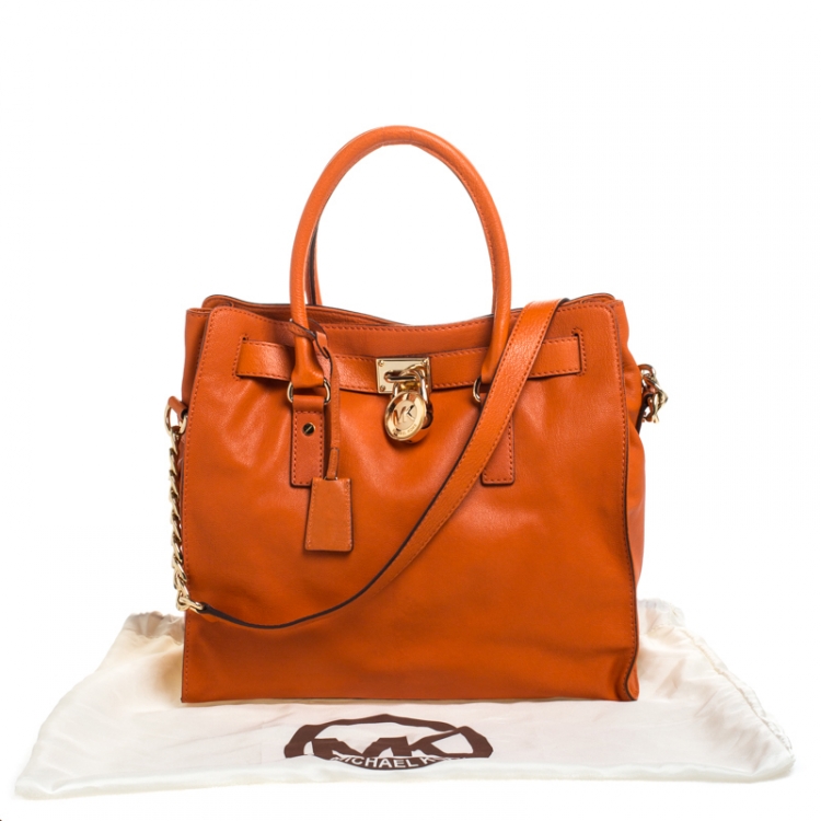 Pre Owned MICHAEL Michael Kors Orange Leather Large Hamilton North South Tote