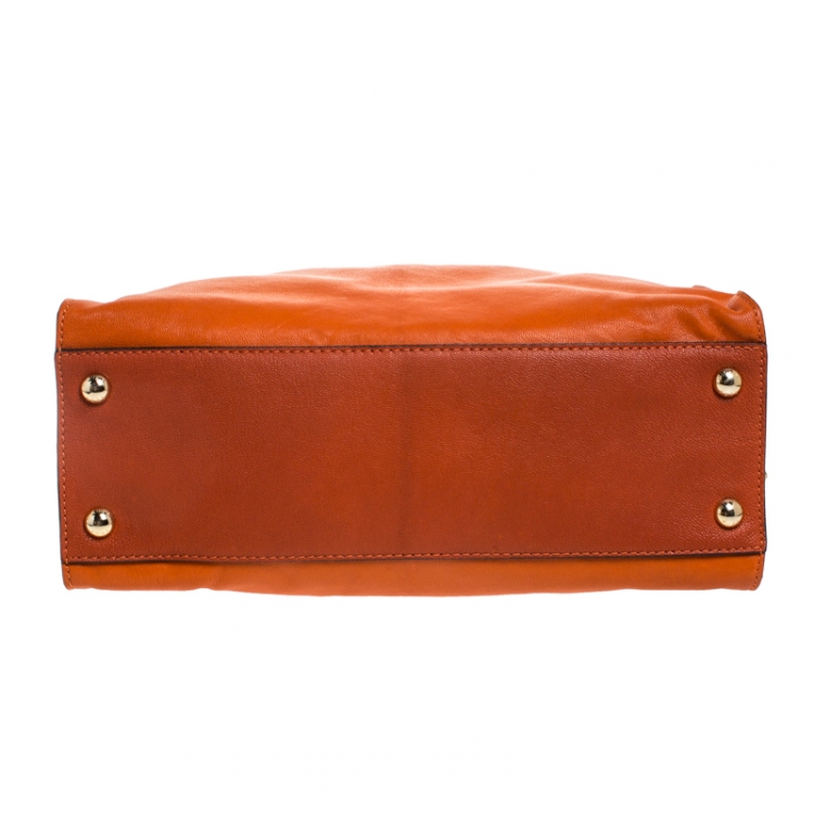 Pre Owned MICHAEL Michael Kors Orange Leather Large Hamilton North South Tote