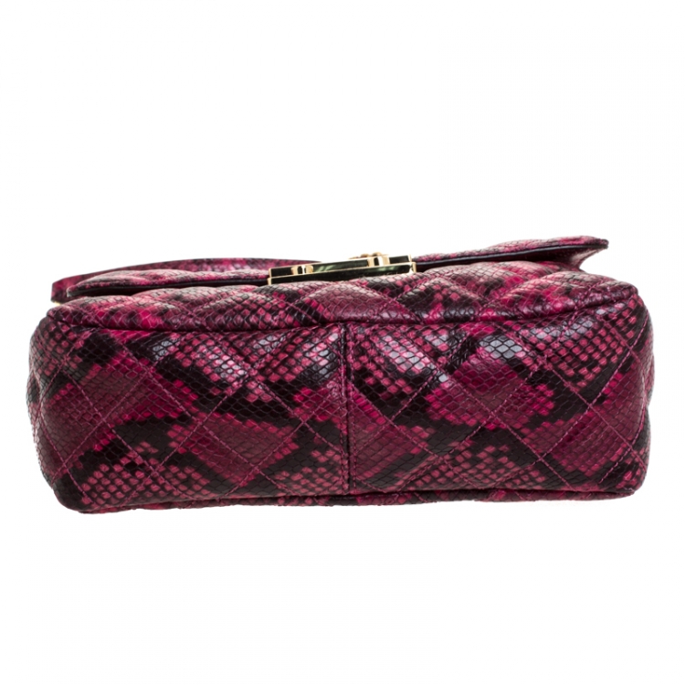 Pre Owned Michael Kors Pink Python Embossed Leather Sloan Flap Shoulder Bag