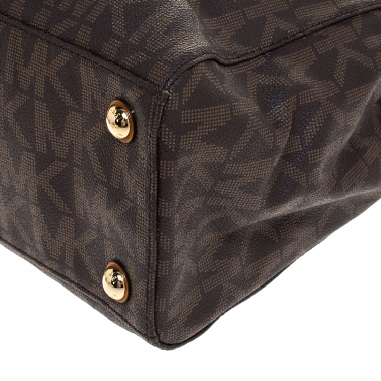 Pre Owned MICHAEL Michael Kors Brown Signature Coated Canvas Large Cynthia Tote