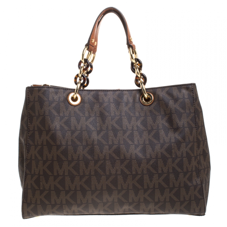 Pre Owned MICHAEL Michael Kors Brown Signature Coated Canvas Large Cynthia Tote