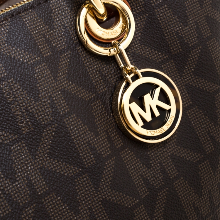 Pre Owned MICHAEL Michael Kors Brown Signature Coated Canvas Large Cynthia Tote