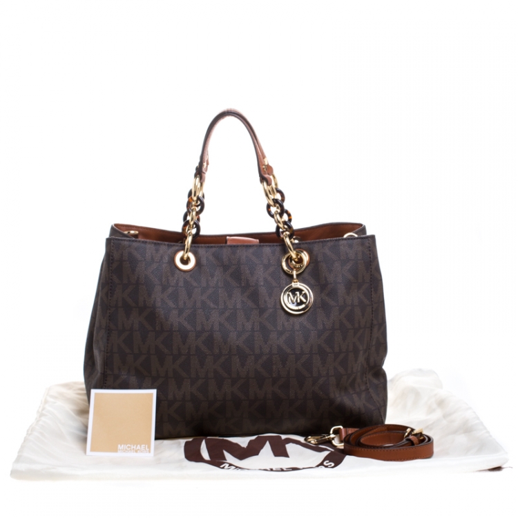 Pre Owned MICHAEL Michael Kors Brown Signature Coated Canvas Large Cynthia Tote