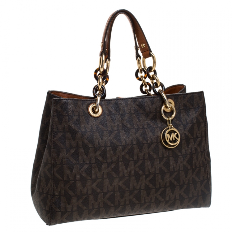 Pre Owned MICHAEL Michael Kors Brown Signature Coated Canvas Cynthia Tote