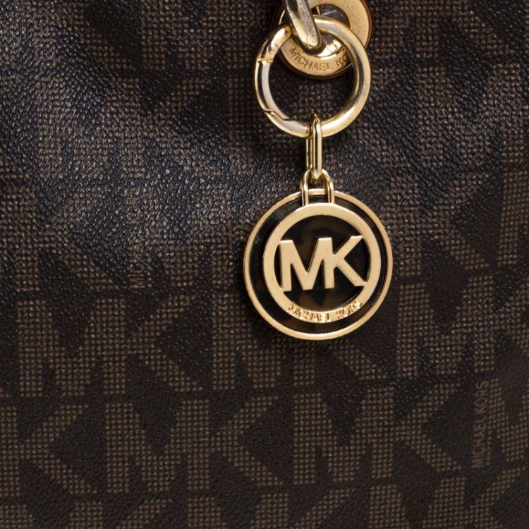 Pre Owned MICHAEL Michael Kors Brown Signature Coated Canvas Cynthia Tote