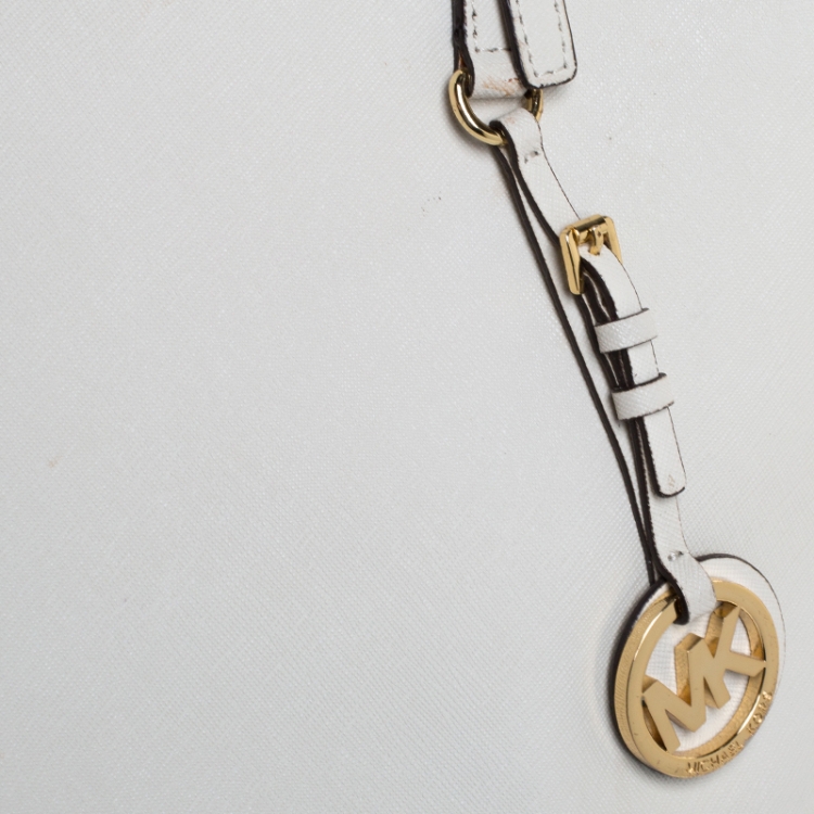 Pre Owned Michael Kors Cream Leather Jet Set Travel Tote