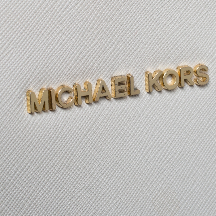 Pre Owned Michael Kors Cream Leather Jet Set Travel Tote