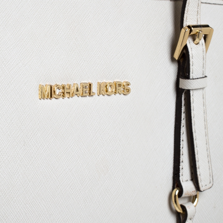 Pre Owned Michael Kors Cream Leather Jet Set Travel Tote