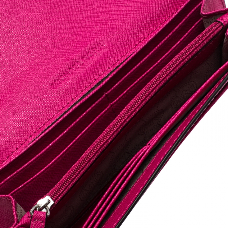 Pre Owned Michael Kors Fuchsia Leather Flap Continental Wallet