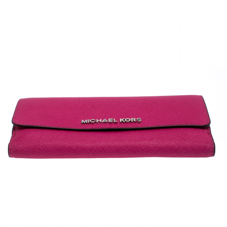 Pre Owned Michael Kors Fuchsia Leather Flap Continental Wallet