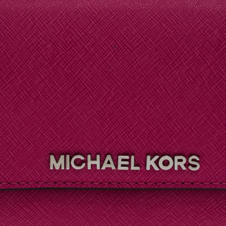 Pre Owned Michael Kors Fuchsia Leather Flap Continental Wallet