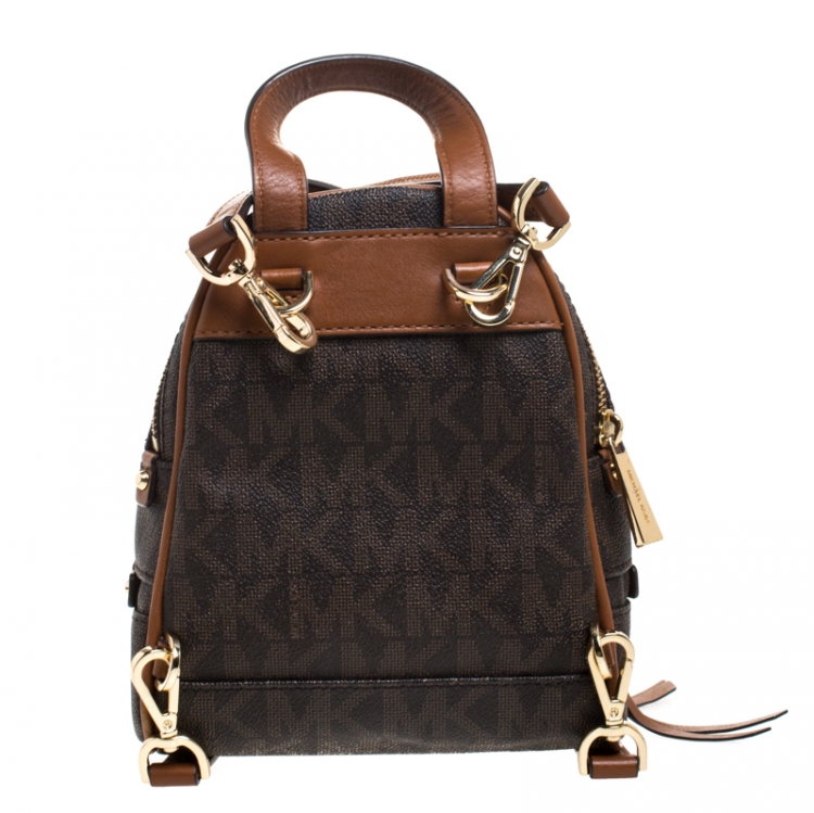 Pre Owned Michael Kors Brown Coated Canvas Rhea Mini Backpack