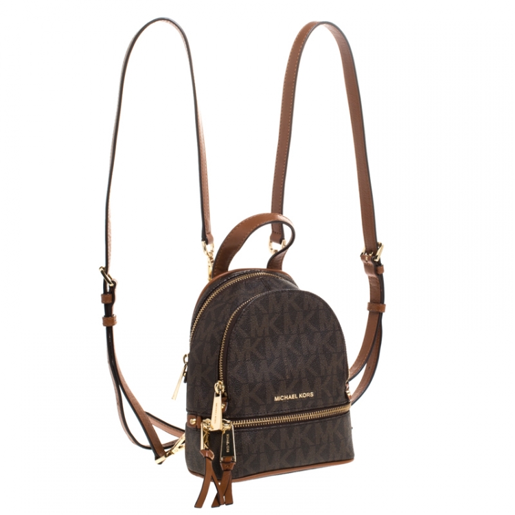 Pre Owned Michael Kors Brown Coated Canvas Rhea Mini Backpack