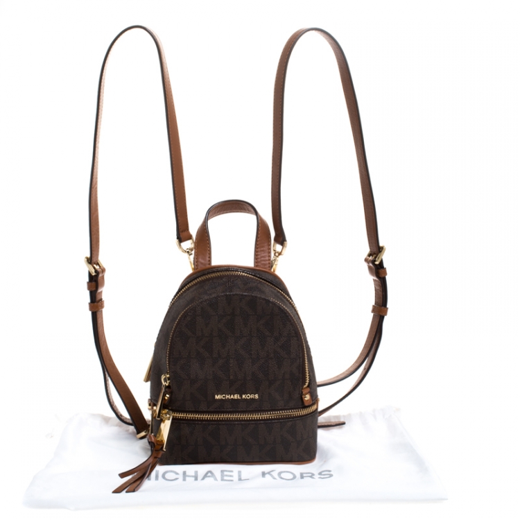 Pre Owned Michael Kors Brown Coated Canvas Rhea Mini Backpack