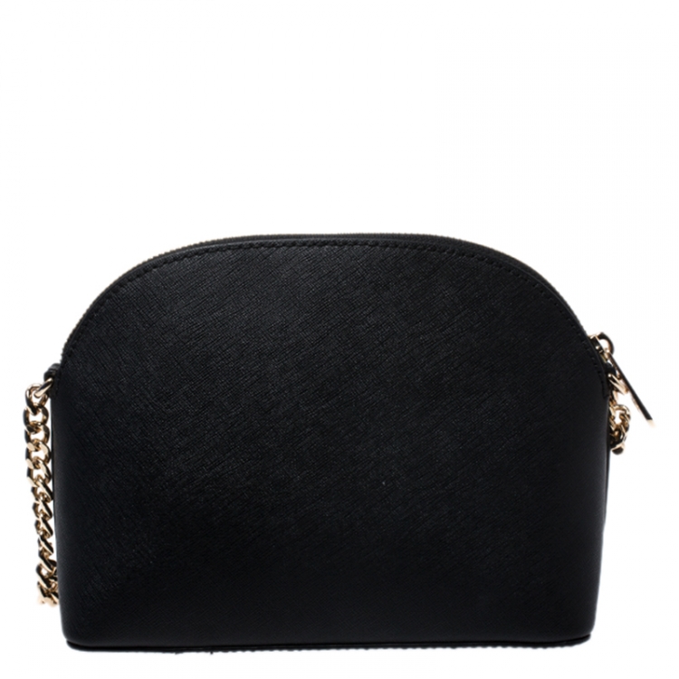 Pre Owned Michael Kors Black Leather Medium Dome Crossbody Bag
