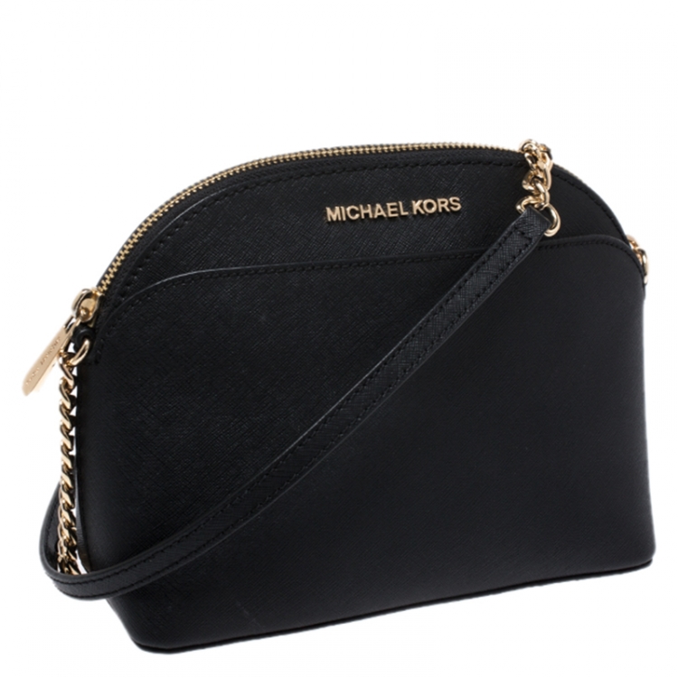Pre Owned Michael Kors Black Leather Medium Dome Crossbody Bag