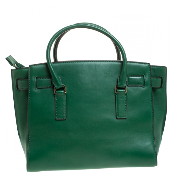 Pre Owned MICHAEL Michael Kors Green Leather Hamilton Tote