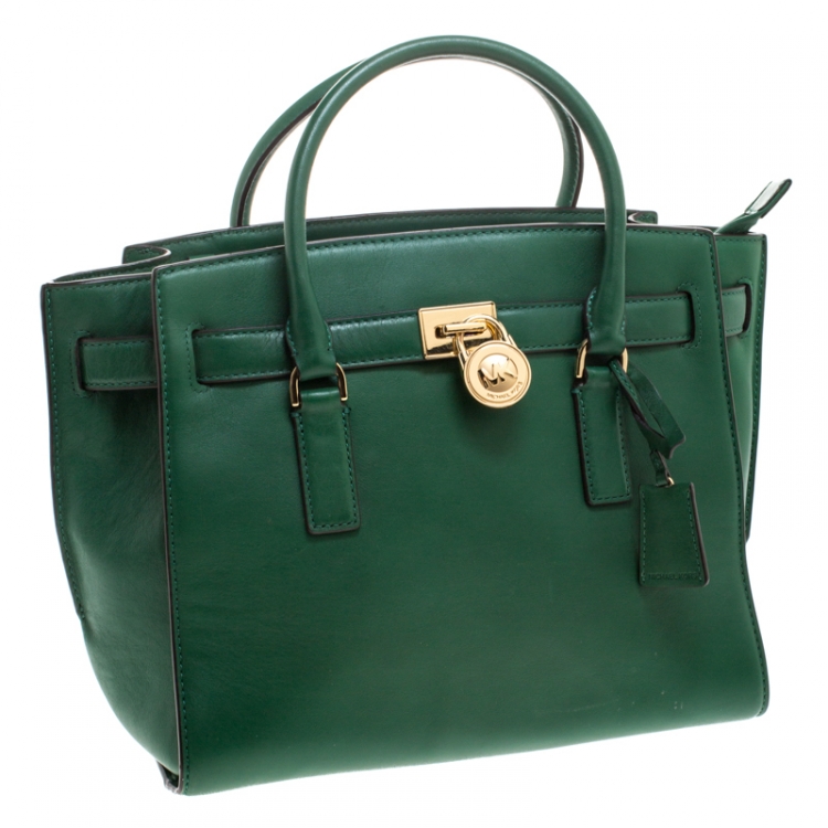Pre Owned MICHAEL Michael Kors Green Leather Hamilton Tote