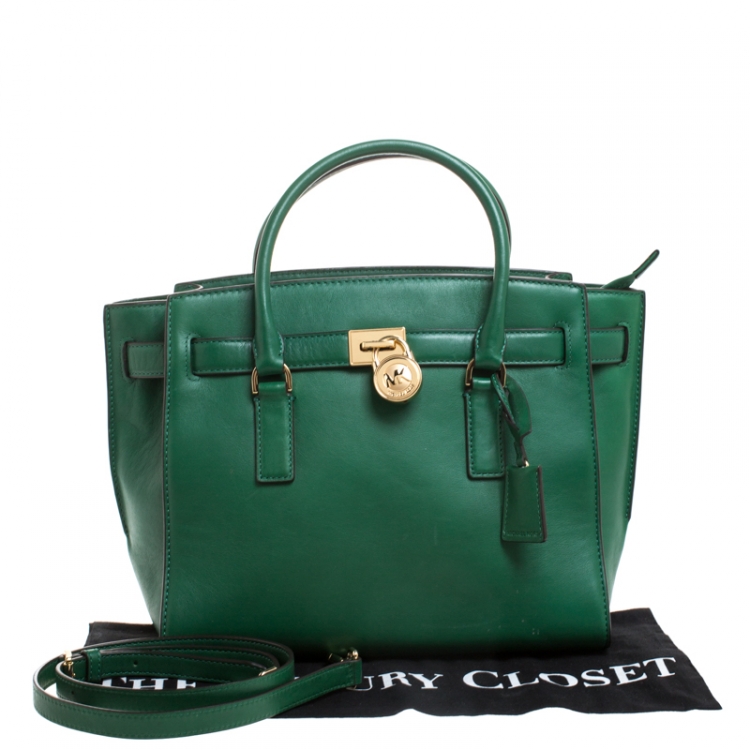 Pre Owned MICHAEL Michael Kors Green Leather Hamilton Tote