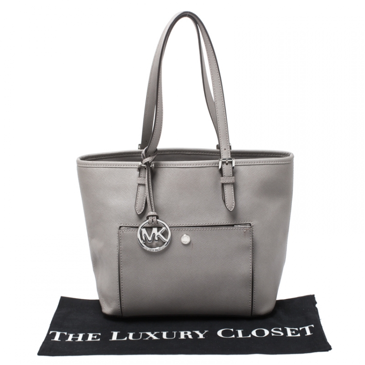 Pre Owned MICHAEL Michael Kors Grey Leather Snap Pocket Tote