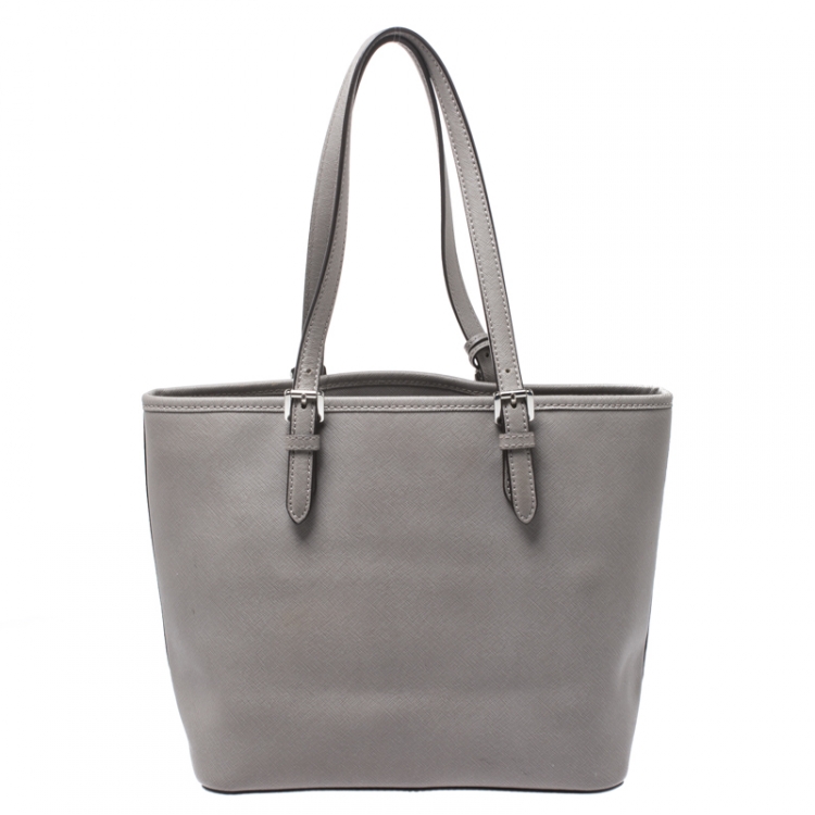 Pre Owned MICHAEL Michael Kors Grey Leather Snap Pocket Tote