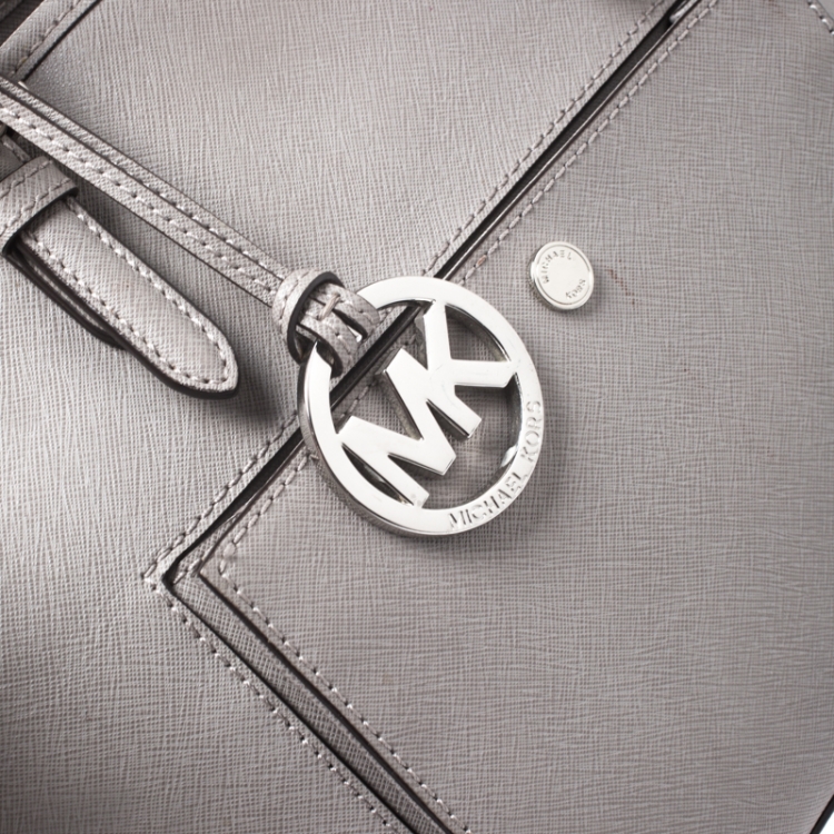 Pre Owned MICHAEL Michael Kors Grey Leather Snap Pocket Tote