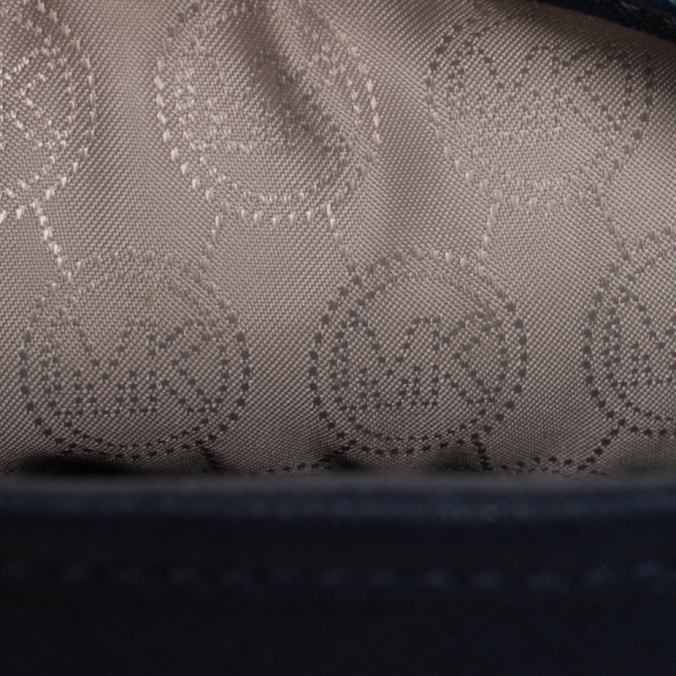 Pre Owned Michael Kors Navy Blue Leather Jet Set Travel Tote