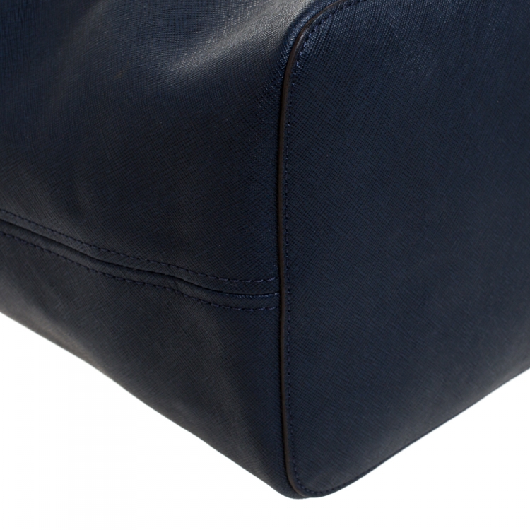 Pre Owned Michael Kors Navy Blue Leather Jet Set Travel Tote