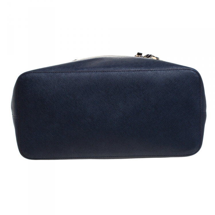 Pre Owned Michael Kors Navy Blue Leather Jet Set Travel Tote