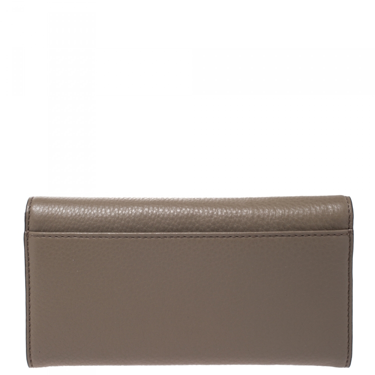 Pre Owned Michael Kors Dark Dune Leather Carryall Stockard Continental Wallet