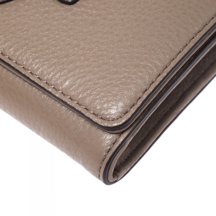 Pre Owned Michael Kors Dark Dune Leather Carryall Stockard Continental Wallet