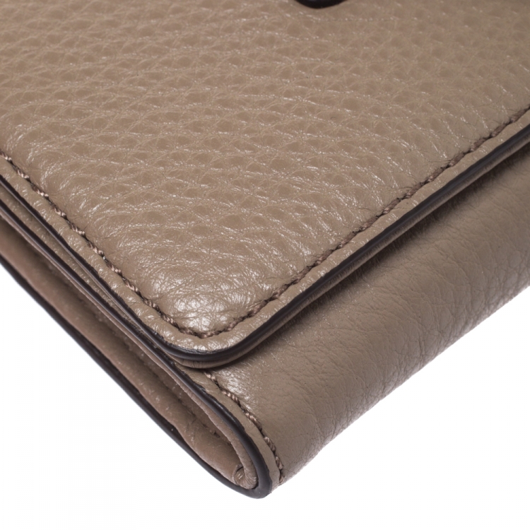 Pre Owned Michael Kors Dark Dune Leather Carryall Stockard Continental Wallet