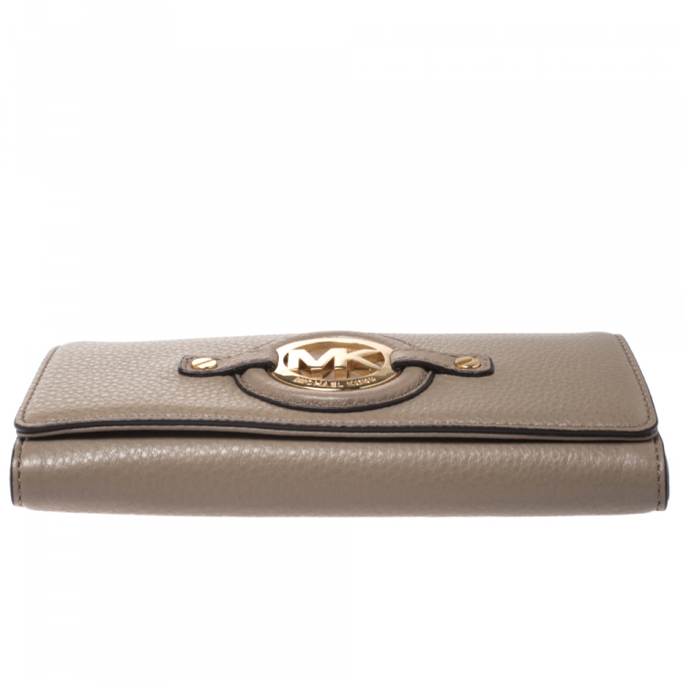 Pre Owned Michael Kors Dark Dune Leather Carryall Stockard Continental Wallet