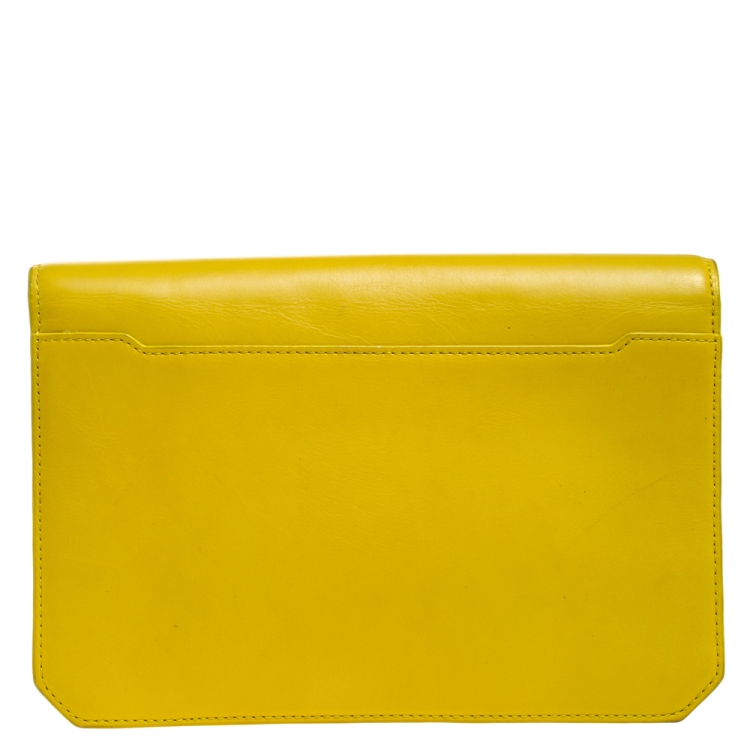 Pre Owned Alexander Wang Yellow Pebbled Leather Prisma Envelope Clutch