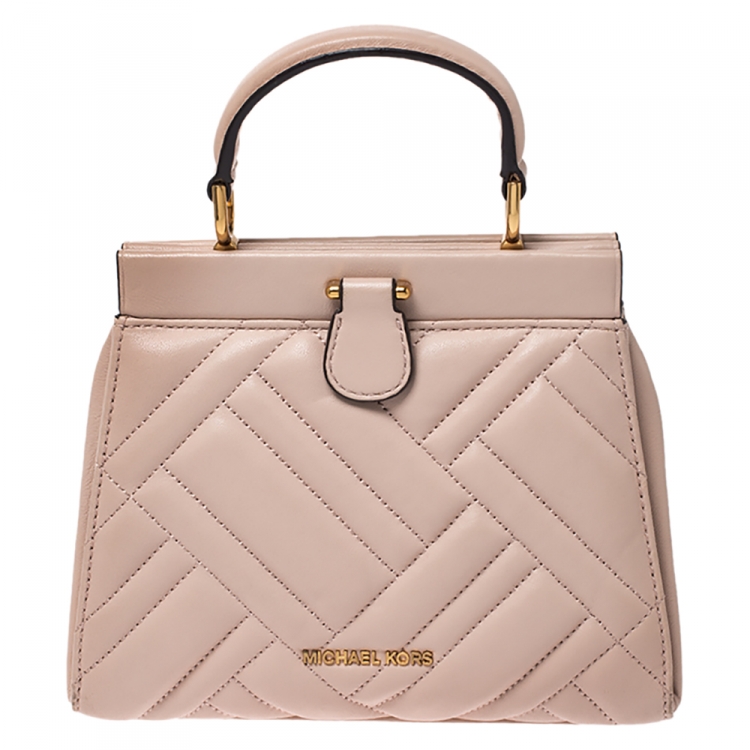 Pre Owned Michael Kors Pink Leather Frame Gramercy Top Handle Bag