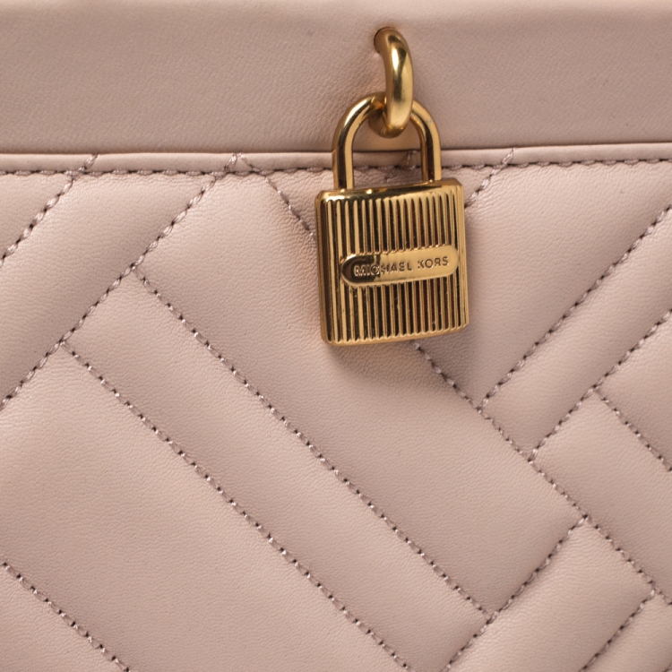 Pre Owned Michael Kors Pink Leather Frame Gramercy Top Handle Bag