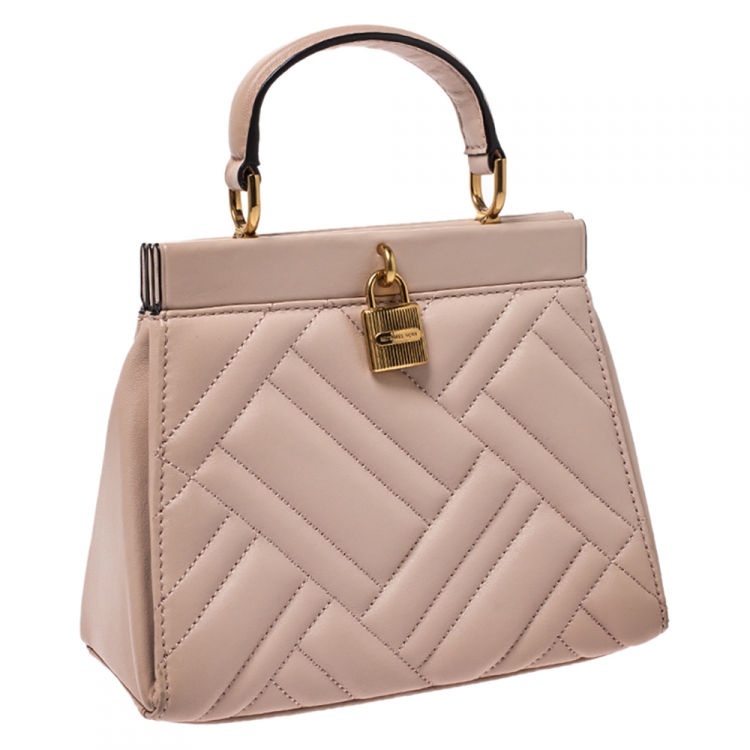 Pre Owned Michael Kors Pink Leather Frame Gramercy Top Handle Bag