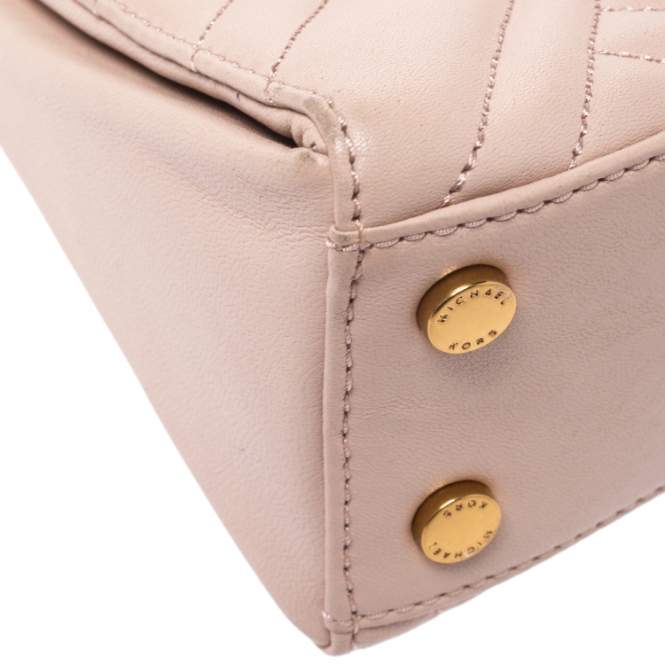 Pre Owned Michael Kors Pink Leather Frame Gramercy Top Handle Bag
