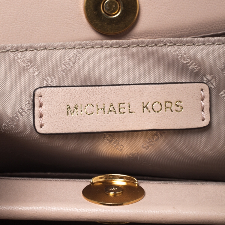 Pre Owned Michael Kors Pink Leather Frame Gramercy Top Handle Bag