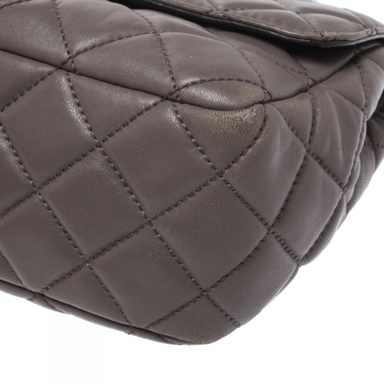 Pre Owned Michael Kors Dark Beige Leather Sloan Shoulder Flap Bag