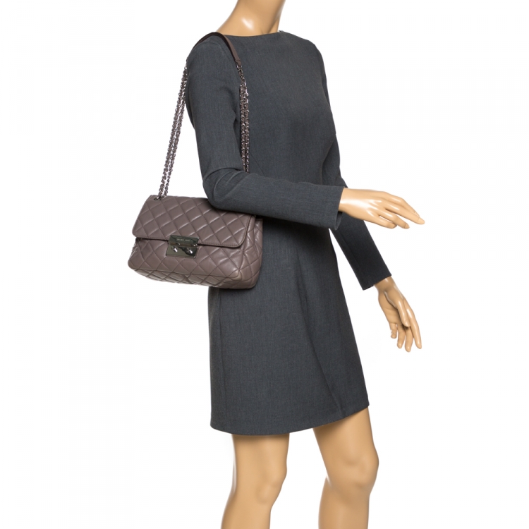 Pre Owned Michael Kors Dark Beige Leather Sloan Shoulder Flap Bag