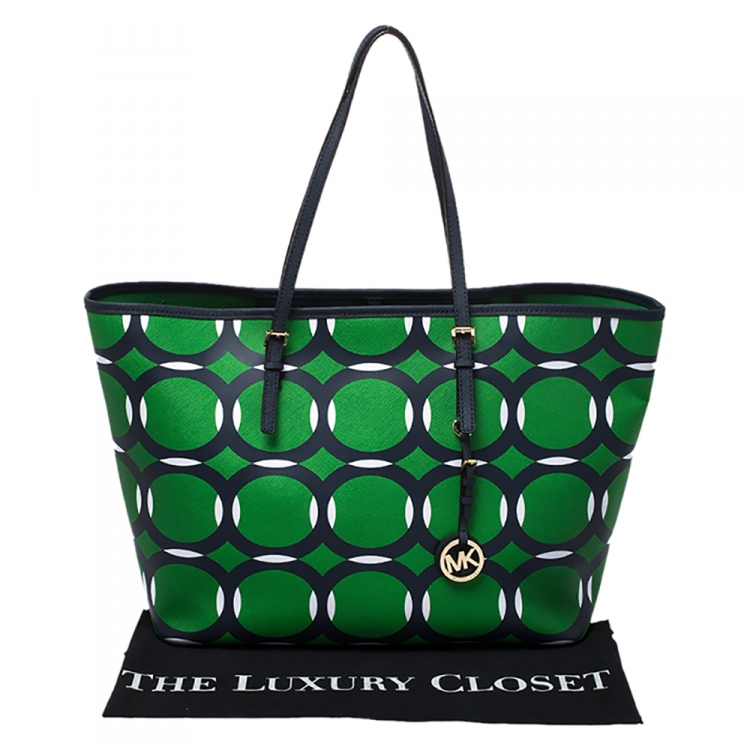 Pre Owned Michael Kors Green Coated Canvas Jet Set Deco Travel Tote