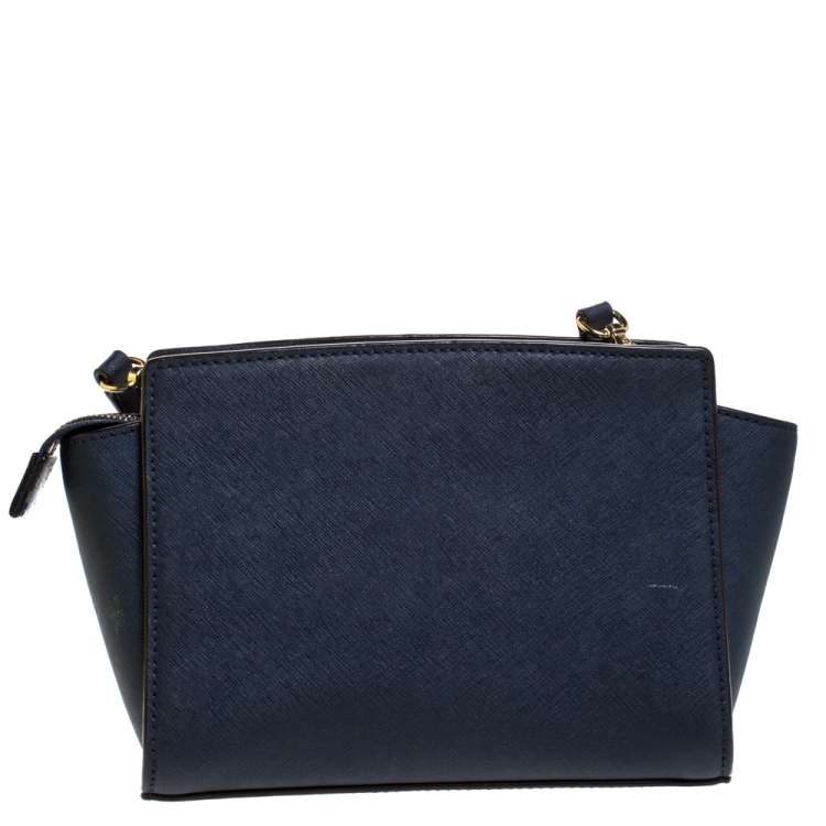 Pre Owned MICHAEL Michael Kors Blue Leather Medium Selma Crossbody Bag