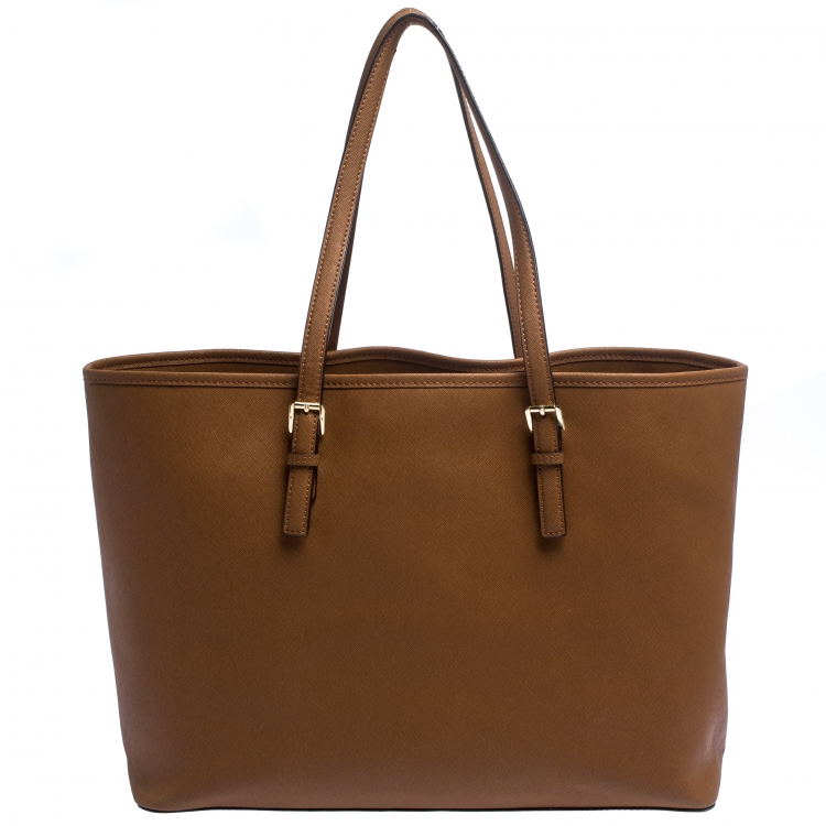 Pre Owned MICHAEL Michael Kors Brown Leather Medium Jet Set Travel Tote