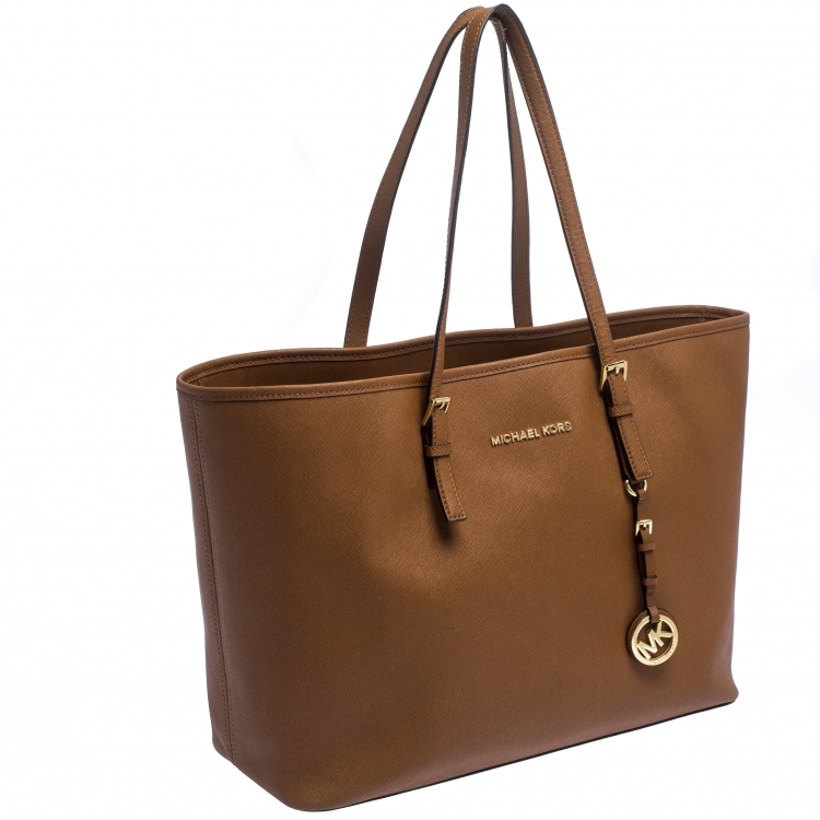 Pre Owned MICHAEL Michael Kors Brown Leather Medium Jet Set Travel Tote