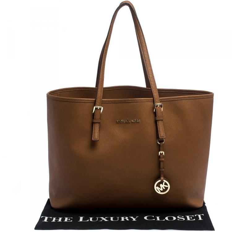 Pre Owned MICHAEL Michael Kors Brown Leather Medium Jet Set Travel Tote