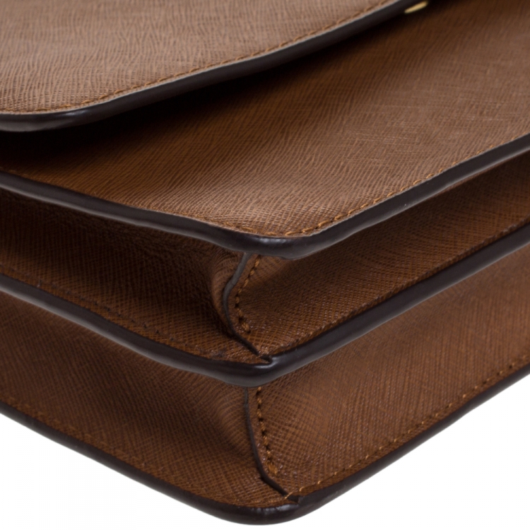 Pre Owned Michael Kors Brown Leather Jet Set Crossbody Bag